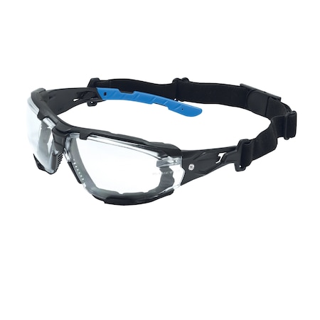 Ge Safety Glasses, Anti-Fog & Anti-Scratch, Clear Lens, Black/Blue Frame GE105CAF
